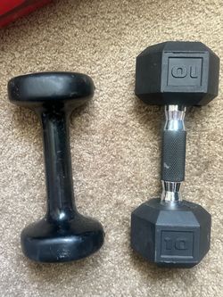 Two Dumbbells — Round and Hex 10 lb