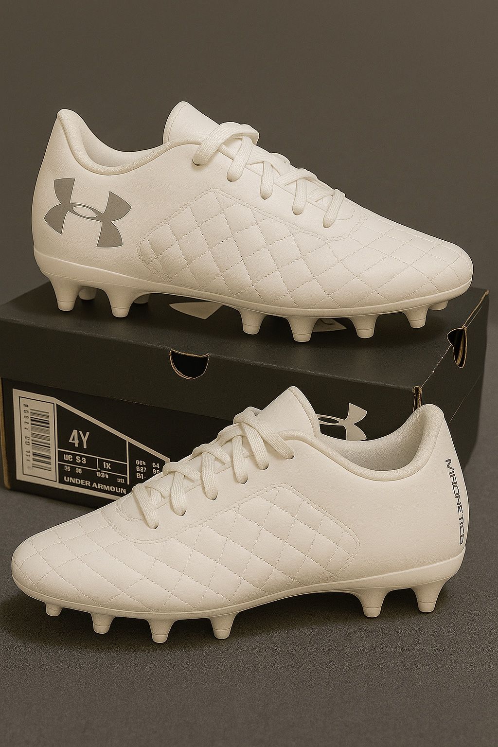 Under Armour Magnetico Select 3.0 FG Soccer Cleats – Youth Size 4Y – White – Brand New with Box