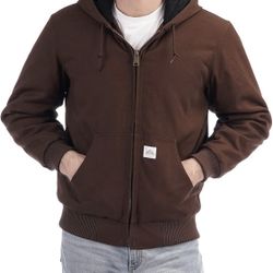 Mens Brown Winter Jacket Waterproof Flannel Lined Workwear Large