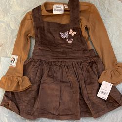 Toddler Girls Mickey Mouse & Friends Corduroy Top and Bottom Set Brown 18M NWT