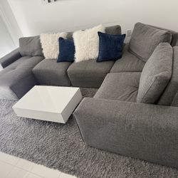 Sectional Sofa Grey Fabric 