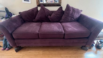 Purple Velvet 3-Seat Sofa with Pillows
