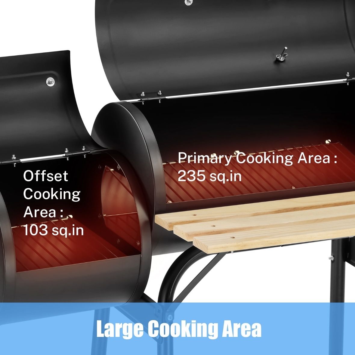 BBQ Charcoal Grill, 45.28 Inch Length Portable Barbecue Grill, Offset Smoker Barbecue Oven with Wheels & Thermometer for Outdoor Picnic Camping Patio