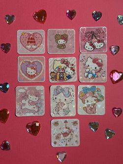 Hello Kitty Holographic Sticker Set –Heart Overlay- 10 Pieces