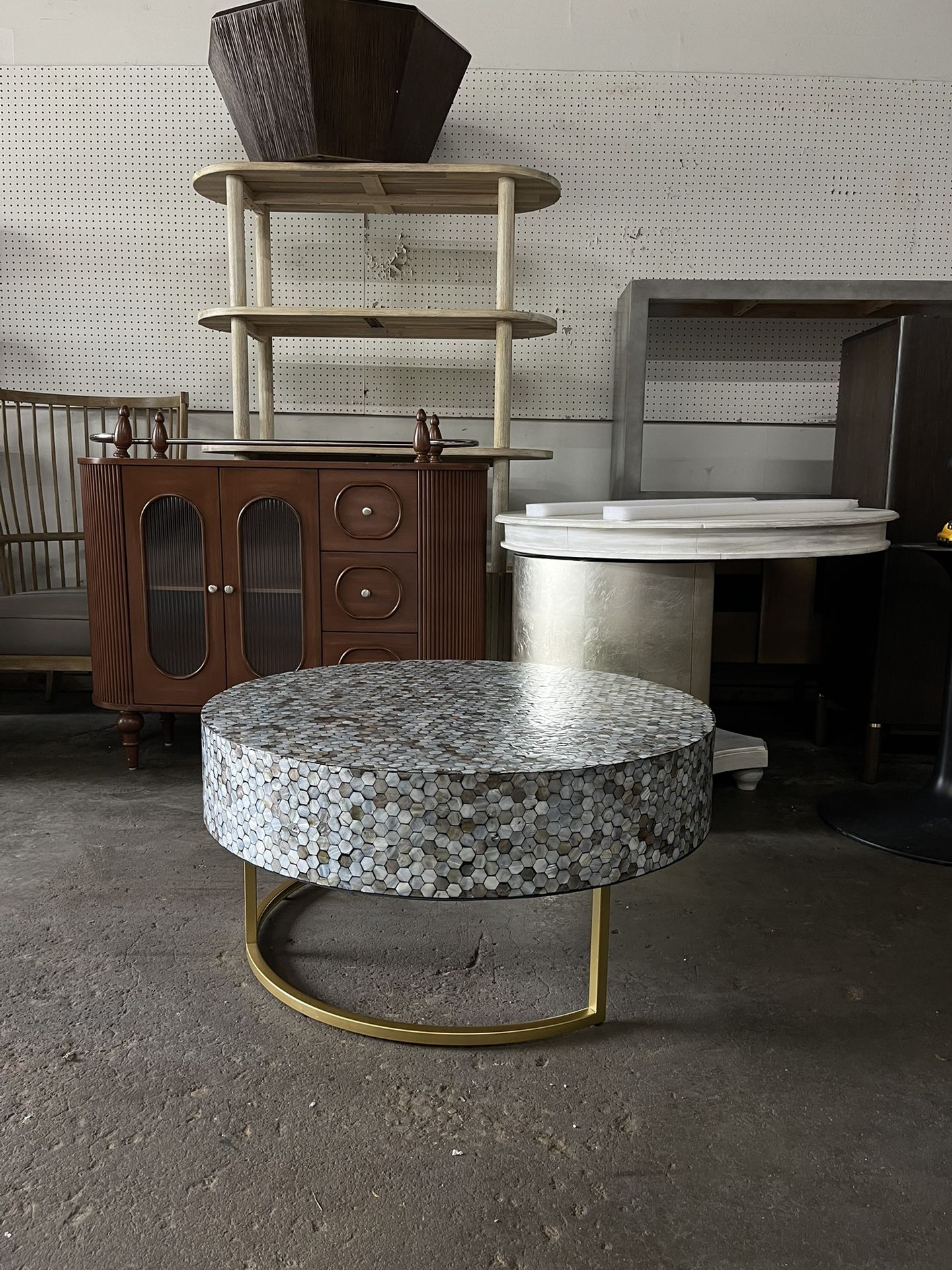 Pearl Shell Top Coffee Table with Gold Metal Base