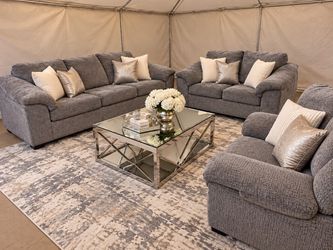 Gray Fabric Sofa, Loveseat, and Chair Set