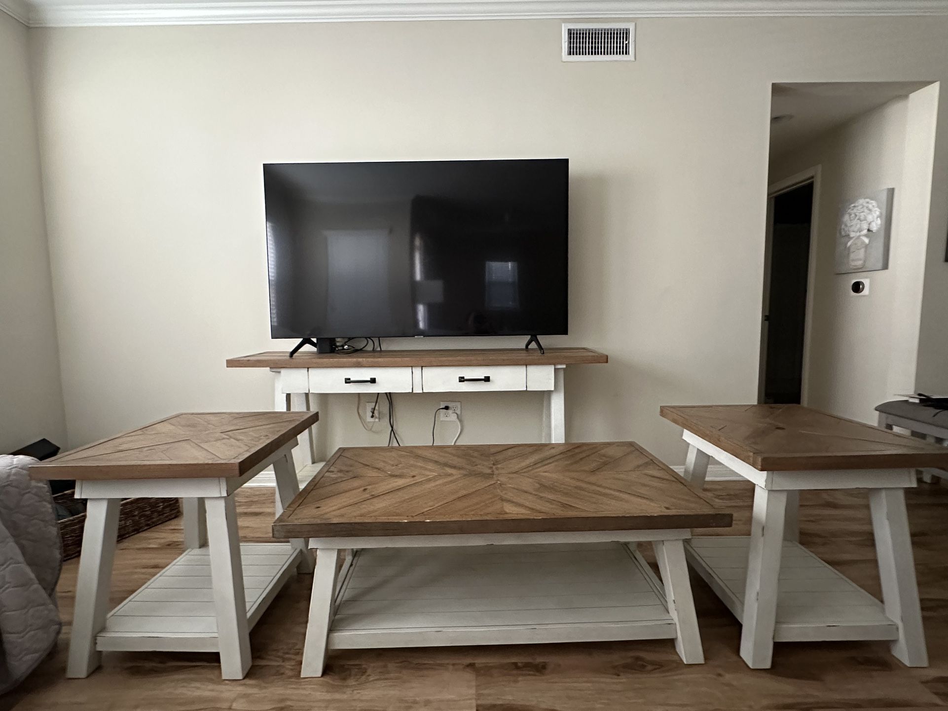 Rustic Farmhouse Coffee Table, Sofa Table & 2 End Tables