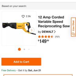 Dewalt 12amp Corded Reciprocating Saw