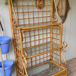 Vintage Large Bamboo Etagere Bookcase Three Shelf Glass ~ Mid Century Modern