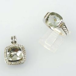 David Yurman Sterling Silver Prasiolite Albion Diamond Ring and Diamond Pendant Don Dinero (contact info removed) 