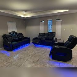 Modern 3PC Black Power recliner sofa loveseat and chair