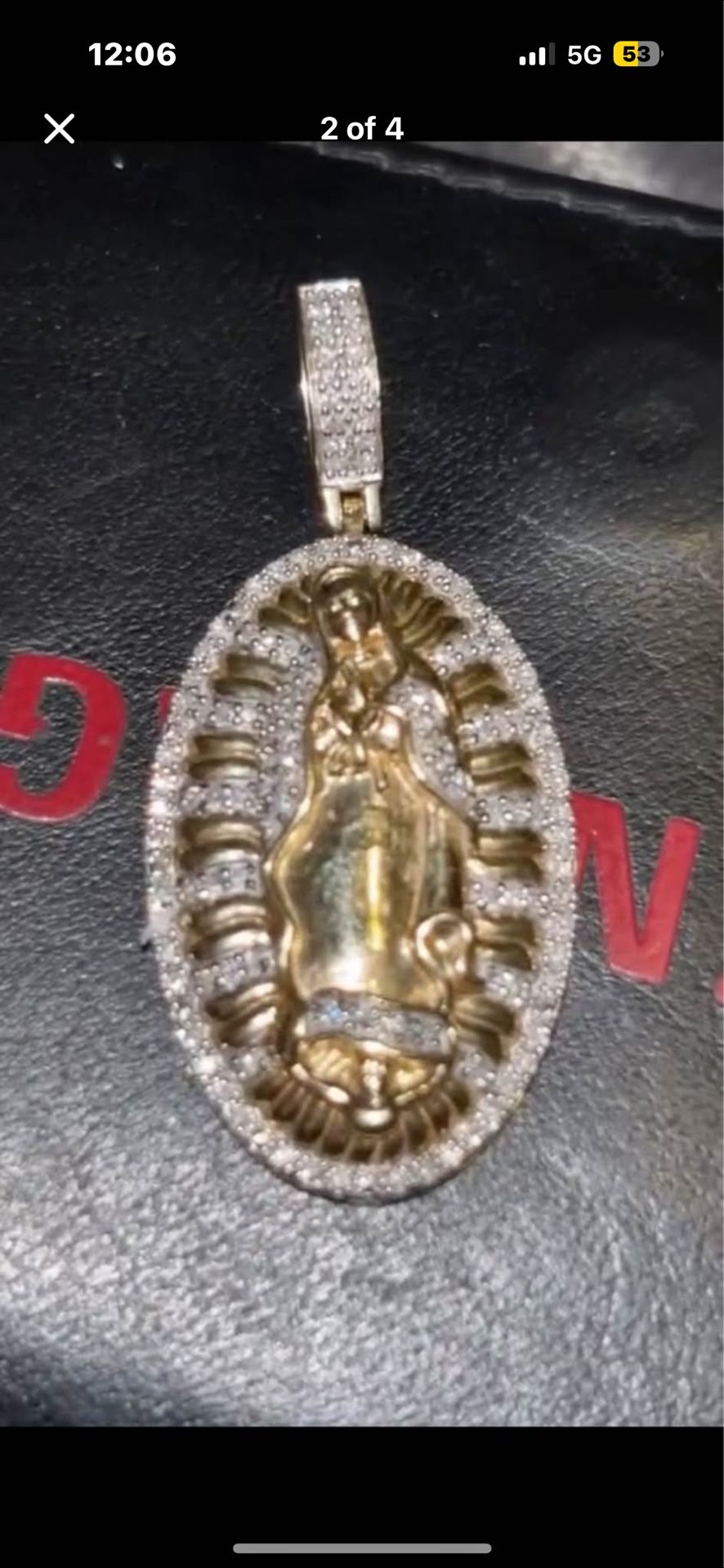 10KT YELLOW GOLD 1/4 CTW 37X17MM GUADALUPE MEDAL CHARM
