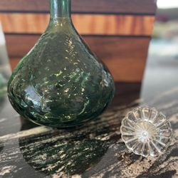 Vintage Italian Green Glass Decanter Or Vase