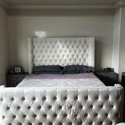 King Ivory Faux-Suede Bed Frame