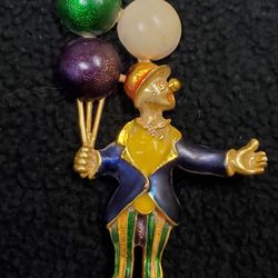 Vintage HOBO CLOWN BROOCH Pin Circus Enamel Gold Tone Costume Jewelry