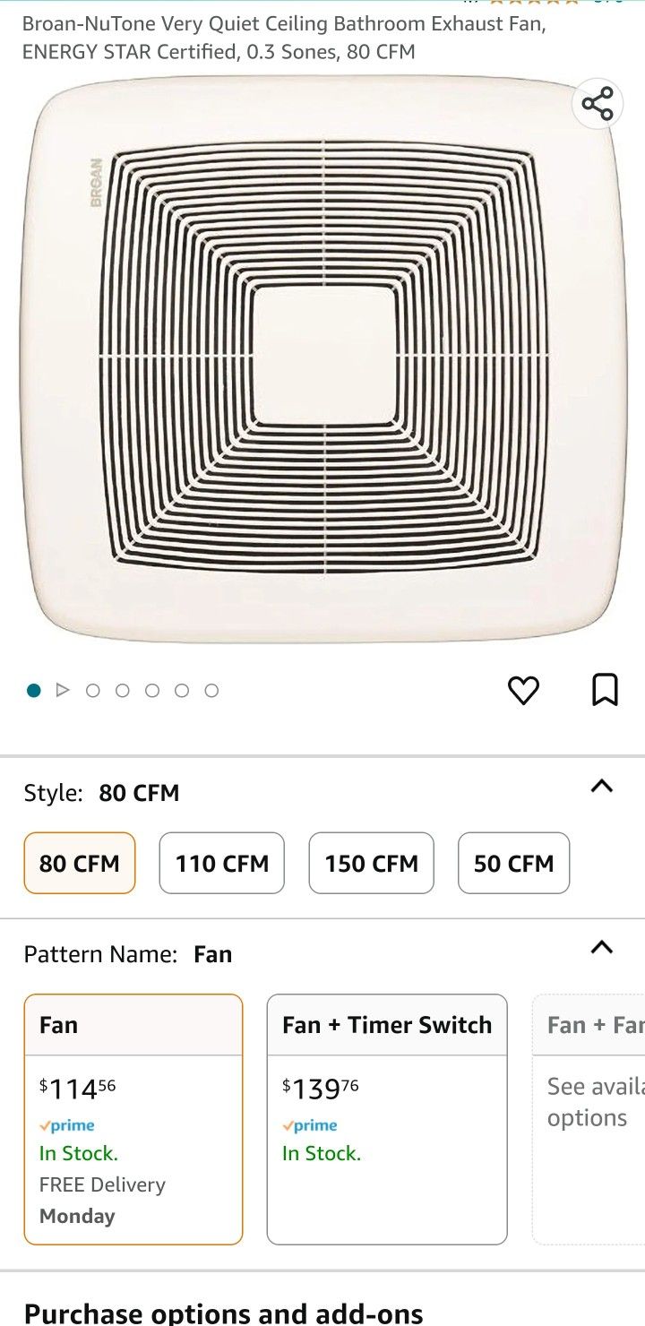 Brand new in a box! Broan NuTone Very Quiet(.3 sones/80CFM) Ceiling Bathroom Exhaust Fan ENERGY STAR Certified