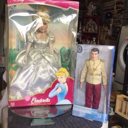 Disney Cinderella Porcelain Keepsake Doll 16” Tall And Prince Charming 12” Tall