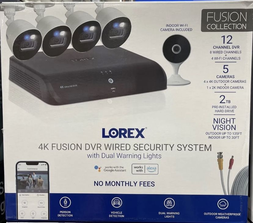 Lorex 12 Channel 4K 2TB Fusion DVR 5 Camera Security System