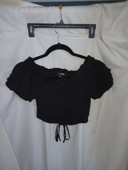 FASHION NOVA Black Off-the-Shoulder Smocked Crop Top