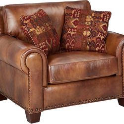 Top-Grain Leather Brown, Caramel Chair With 2 Pillows:$380