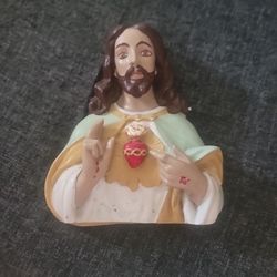 Vintage 1930s Sacred Heart of Jesus Plaster Chalkware Torso Bust Statue 7.5" x9"