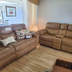 Authentic Leather Dual Power Sofa And Loveseat