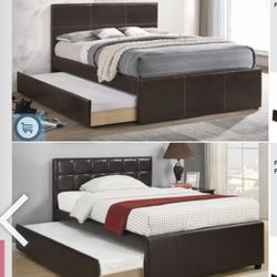 FL Twin Szie Leatherette Trundle Bed W Orthopedic Mattress.colchon