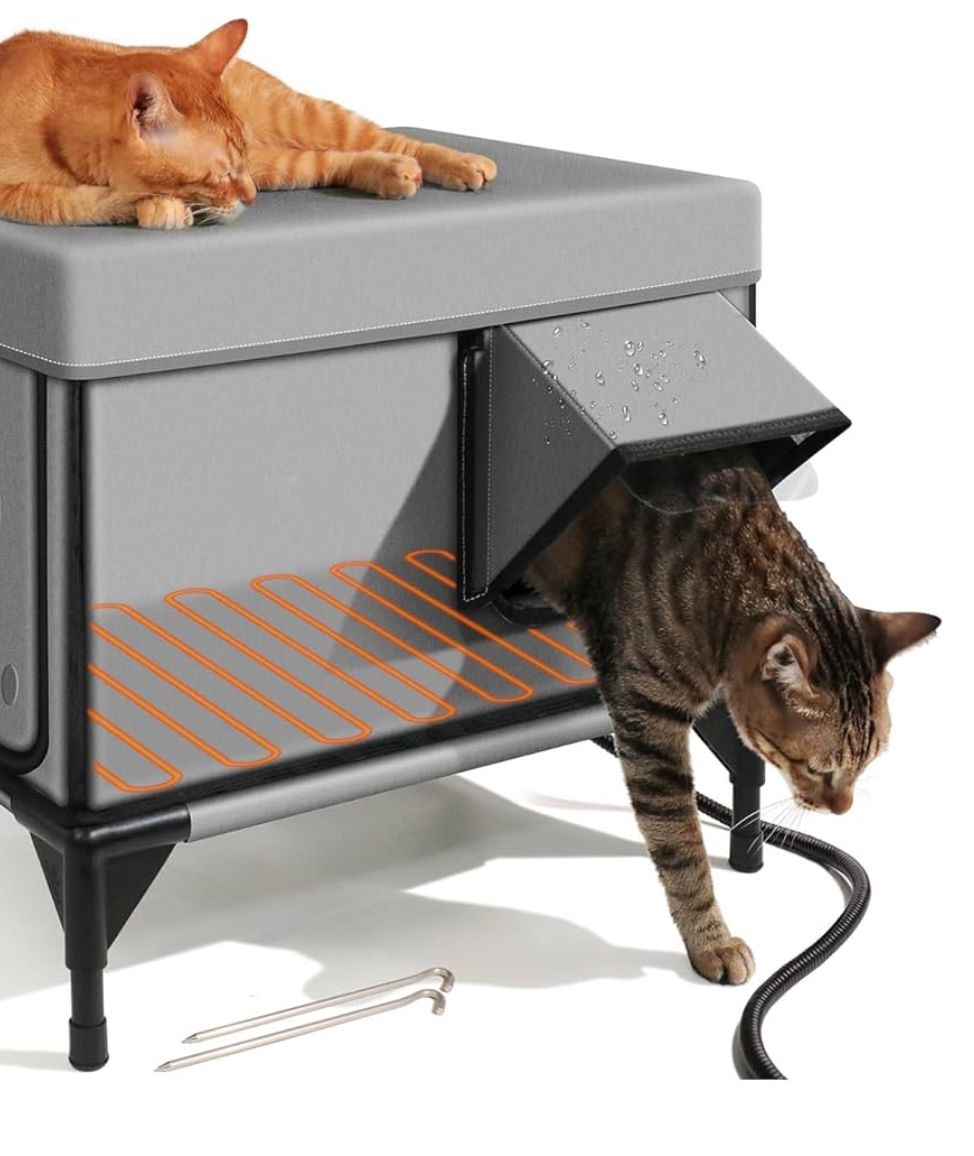 Heated Cat House,Extremely Insulated & Weatherproof, Elevated Cat House New