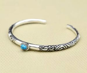 Sterling Silver Turquoise Open Ended Bangle Bracelet