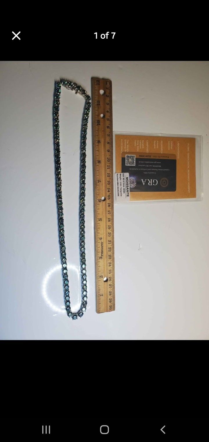 24 Inch Silver Sterling Rhodium Plated 6.5mm 100 CARATS MOISSANITE Tennis Chain Necklace Pass TESTER