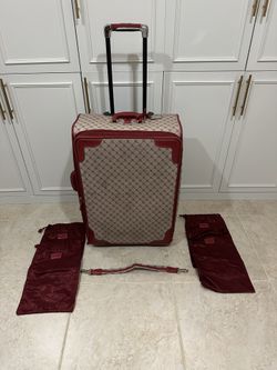 Vintage Ralph Lauren Monogram Rolling Luggage Suitcase Red Toiletry & Shoe Bags