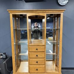 Wood Cabinet With Shelves, Lights, And Mirrors