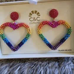 GLASS BEAD HEART EARRINGS BRAND NEW