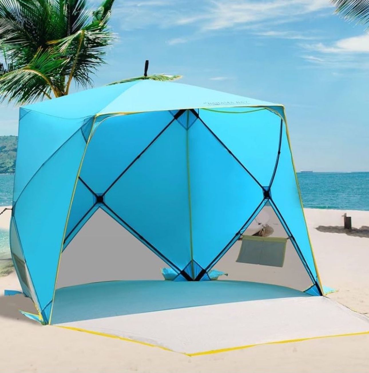 Pop Up Beach Tent, Portable Shade Sun Shelter UPF50+ UV Protection for 4 Person Extendable Floor for Fishing Hiking Camping, Waterproof Windproof(Blue