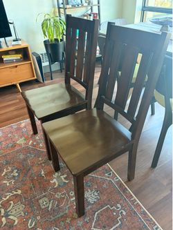 Two Walnut Real Wood Chairs 17.5” Height