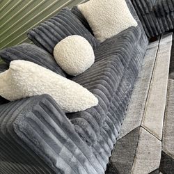 Grey corduroy 2pc sofa couch set (DELIVERY AVAILABLE)