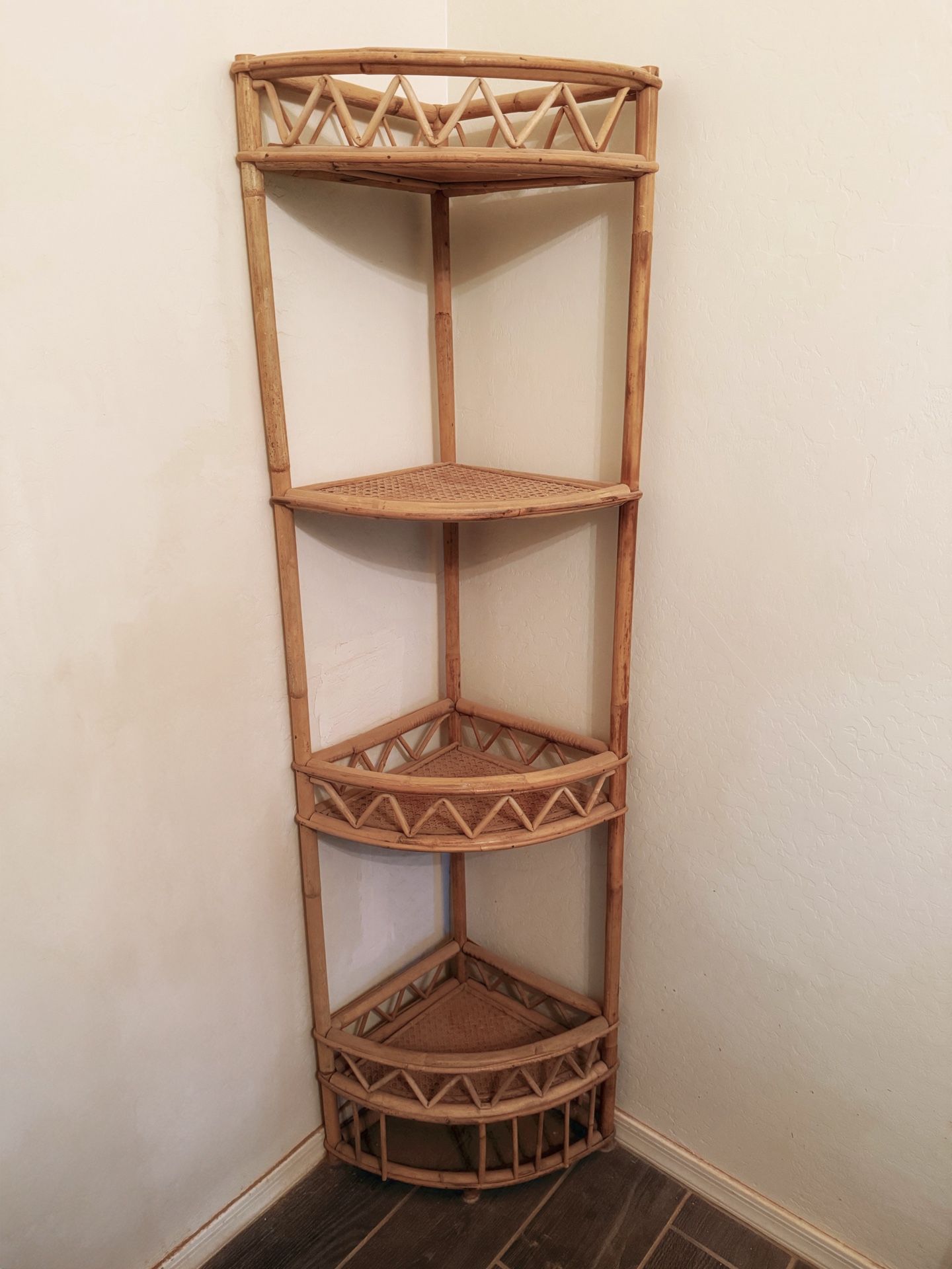 Vintage Boho Rattan Corner Shelf 4-Tier Wicker Bamboo