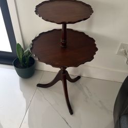 Antique Wood Pie Crust Tiered Table