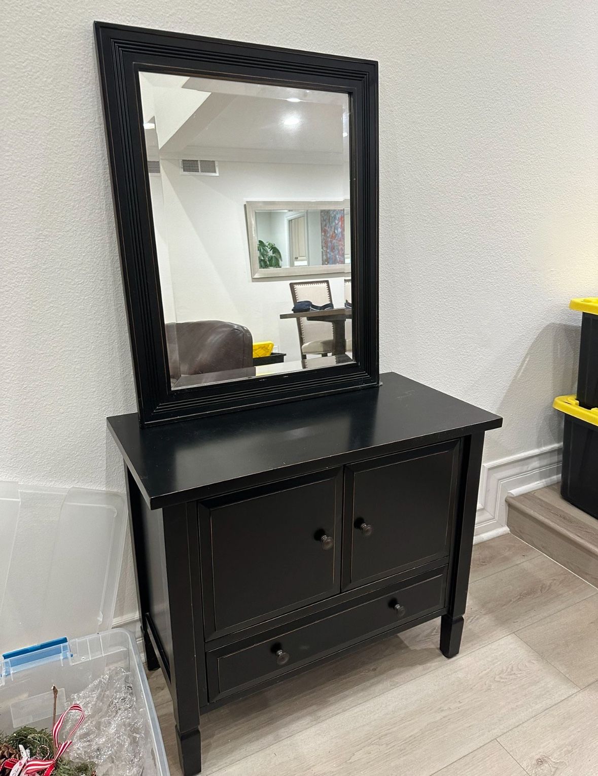 Crate And Barrel Solid Wood Cabinet & Mirror