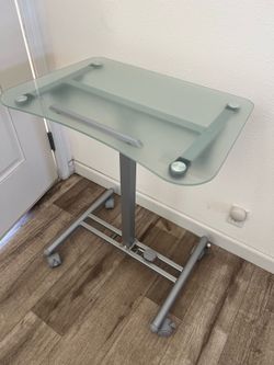 Adjustable Mobile Laptop Desk / Rolling Workstation (Frosted Glass)