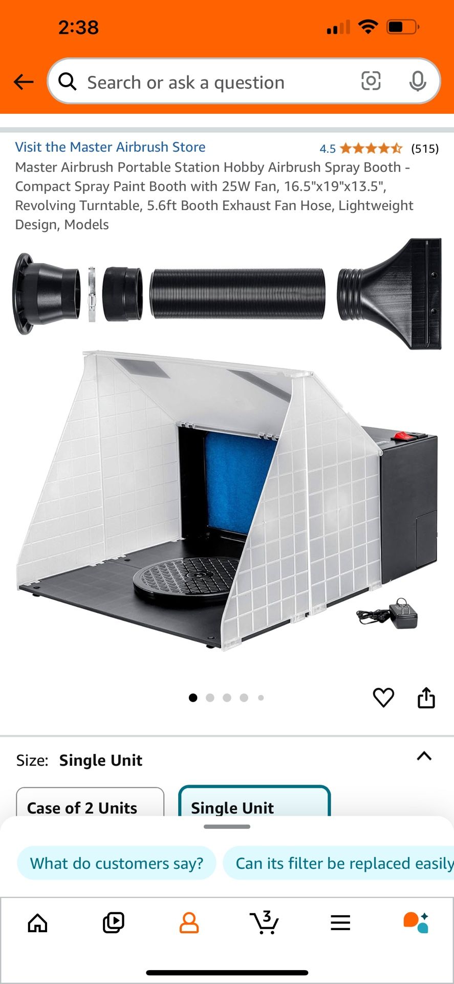 Master Airbrush Portable Station Hobby Airbrush Spray Booth - Compact Spray Paint Booth with 25W Fan, 16.5"x19"x13.5",