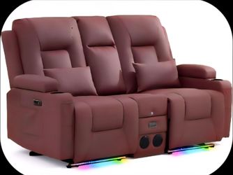 Double recliner, faux leather L. E. D. Loveseat