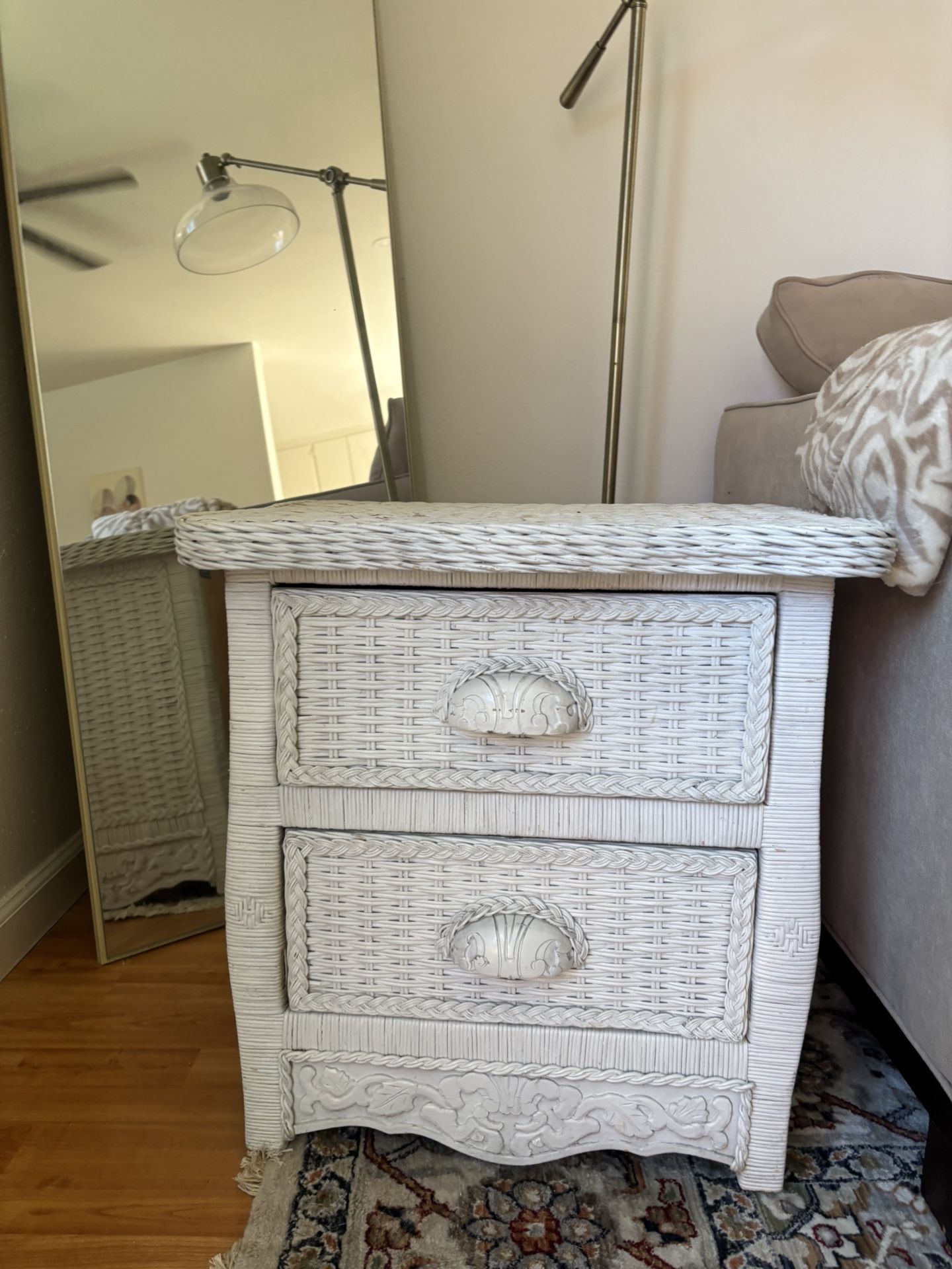 Wicker White Large Nightstand