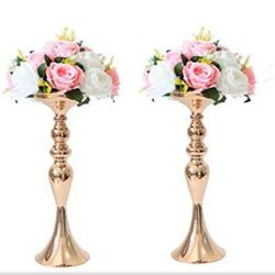 NEW SET 2 GOLD METAL CANDLE FLORAL