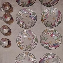 BEAUTIFUL vintage studio nova crystal leaf berry design plate and mugs
