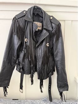 Vintage black Open Road leather jacket with fringe size 36