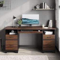 Home Office Desk With File Cabinet And Drawers 
