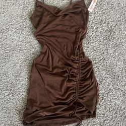brown cowl neck dress 