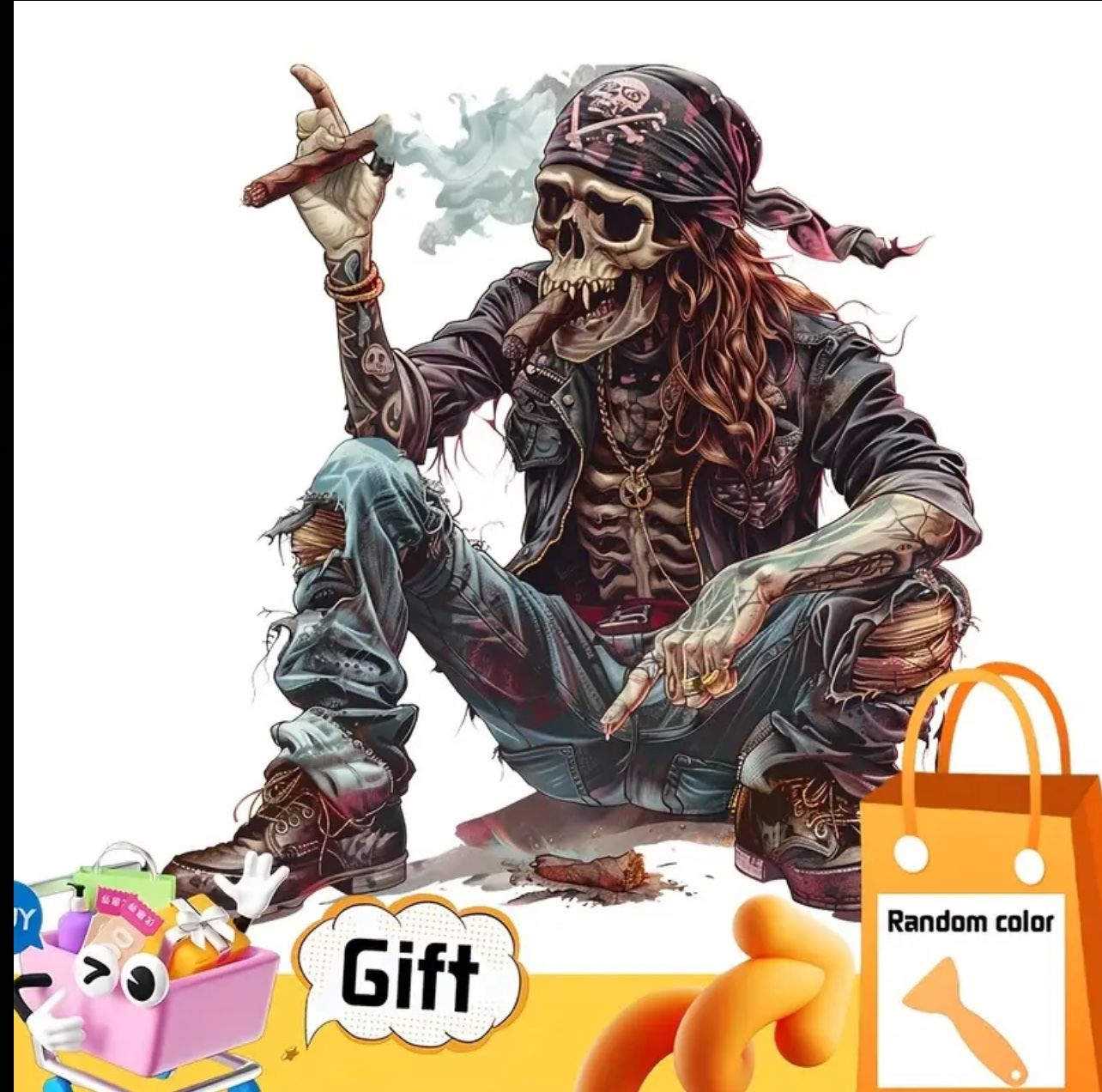 Waterproof & Sun-Resistant Cartoon Skull Vinyl Stickers - Self-Adhesive, High Gloss, Reusable for Vehicles, Laptops, Skateboards, Walls - Shiny Anime