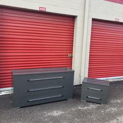 Dark Grey Dresser and Night Stand Pair